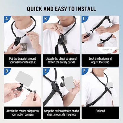 NEEWER Magnetic Neck Holder for Action Camera & Phone, Hands Free Neck Mount with Chest Strap Compatible with GoPro DJI Insta360 iPhone, Phone Holder for POV Vlog Video Recording, GP26 - style: GP26