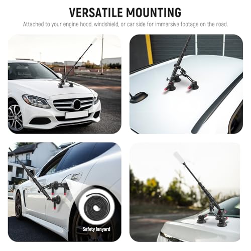 NEEWER Triple Suction Cup Car Mount Compatible with Insta360 X5 X4 GoPro DJI OSMO 360 Cameras, Quick Release Outside Windshield Magic Arm Mount Kit with 2 in 1 Extension Pole/Selfie Stick, CA065 - style: CA065