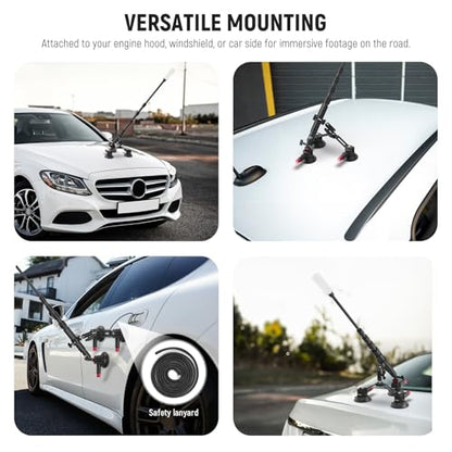 NEEWER Triple Suction Cup Car Mount Compatible with Insta360 X5 X4 GoPro DJI OSMO 360 Cameras, Quick Release Outside Windshield Magic Arm Mount Kit with 2 in 1 Extension Pole/Selfie Stick, CA065 - style: CA065