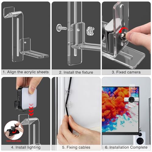Center Screen/Middle Screen Webcam Mount with Video Conference Light, Position Webcam Anywhere on Monitor, Laptop Screen, Compatible with Logitech MX Brio, C920x, C922, C930 Webcams