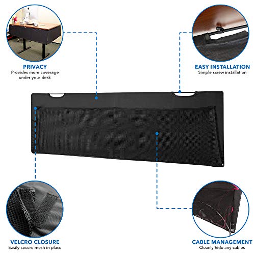 Mount-It! Under Desk Privacy Panel for Sit Stand Workstations [41 Inches Wide], with Cable Management and Organizer Pockets, Modesty Desk Skirt for Home and Office (Black) - size: 41 Inches