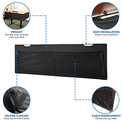Mount-It! Under Desk Privacy Panel for Sit Stand Workstations [41 Inches Wide], with Cable Management and Organizer Pockets, Modesty Desk Skirt for Home and Office (Black) - size: 41 Inches