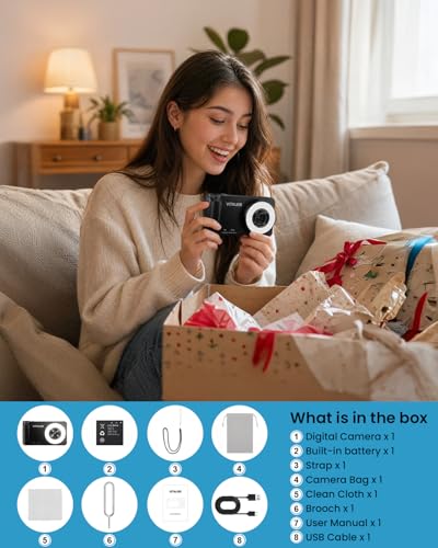 5K Digital Camera for Photography with Fill Light, 3'' 180°Flip Screen, 75MP Vlogging Camera for YouTube Video, 18X Zoom Compact Point and Shoot Cameras for Beginner Teens, Kids, Black