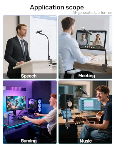 19" Flexible Gooseneck Mic Stand with Desk Clamp【Heavy Duty】 & with 2 Mic Holders, 1/4" & 3/8" Adapters，for Gaming, Live Streaming, Podcast, Conference, and Podium - size: Upgraded Heavy-Duty Clamp