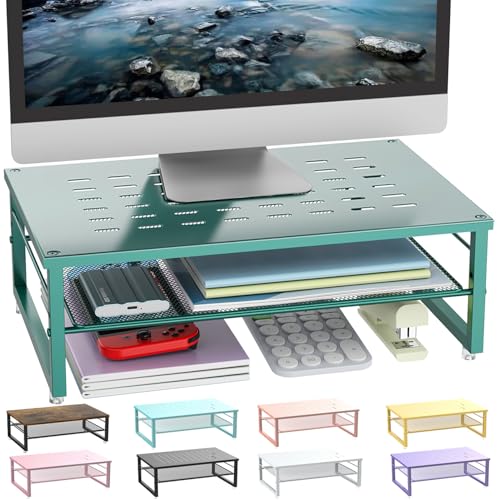 gianotter 2-Tier Metal Monitor Stand Riser, Desk Organizer for Monitor, Office Desk Storage Organizer for Office Supplies (Dark Green) - color: Dark Green