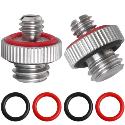 2PCS 1/4 Male to 3/8 Male Threaded Tripod Screw Adapter Conversion Screw with Rubber Grip and Groove Stainless Steel Silver for DSLR Monopods - size: 1/4-20 Male to 3/8-16 Male