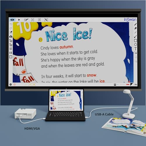 INSWAN INS-1 Classic USB Document Camera/Webcam, 8MP, Built-in LED, Mic | Auto Focus, Plug & Play, Compatible with Windows / Mac / Chromebook for Distance Learning, Live Demo, Online Teaching, White