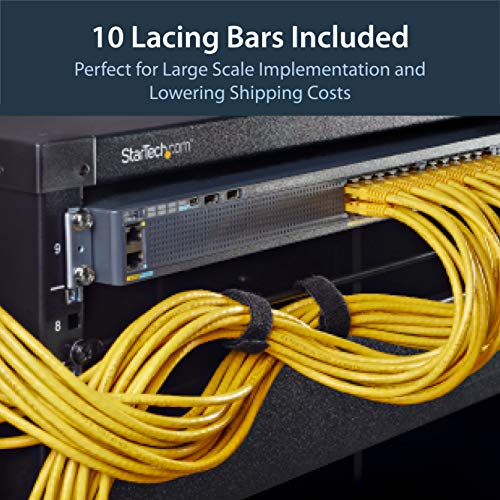 StarTech 10-Pack Horizontal Cable Lacing Bar, 19in Rack, TAA (CMLB10) | Server rack cable management, Network rack-mount cord organizer, Solid steel bars, Each one-third of 1U, High weight capacity - style: 0" Offset 10-pk