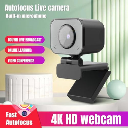 4K Webcam, PDAF Autofocus Auto Light Correction USB Computer Camera with Noise Cancellation Mic Privacy Cover for Video Conference Live Streaming