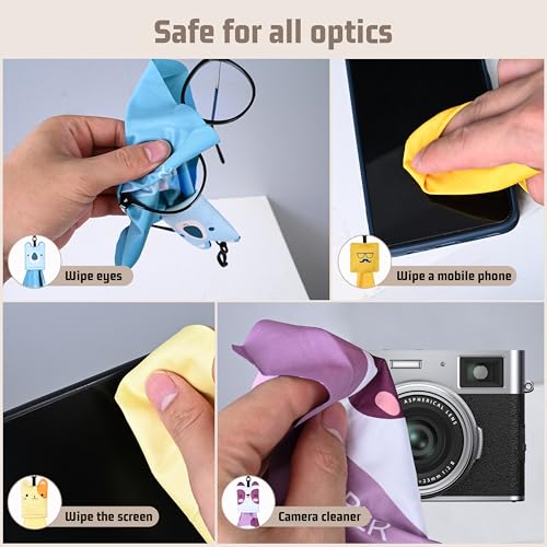 SEIBER Microfiber Glasses Cleaning Cloth with Pouch,Cute Pattern 6 Pack | Eye Glass Clothes for Eyeglass,Camera Lens,Phone & Screen,with Keychain,Portable for travel, home office.
