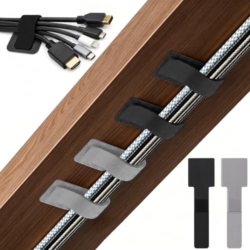 80 PCS Hook and Loop Cable Ties, Self Adhesive Cable Management Straps, Reusable Cord and Wire Organizer Clips for Under Desk, Computer, TV, Gaming Setup, Home Office and Kitchen, Black and Gray - color: 40 Black + 40 Gray