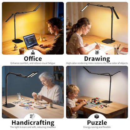 Omorepa 4 Light Bar Design Goose-Neck Architect Desk Lamp with Base,24W Bright Led Tall Overhead Desk Light for Home Office,Eye Care Reading Table Light for Desktop Working,Drafting,Reading