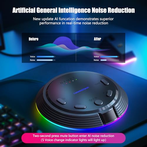 LIANGSTAR Gaming USB Microphone for PC with AI Noise Cancellation, 5 Voice Changes, Mute, Volume Control, RGB Light Condenser Computer Mic for Gamer, YouTube, Streaming, Conference - style: Dark Gray-AI