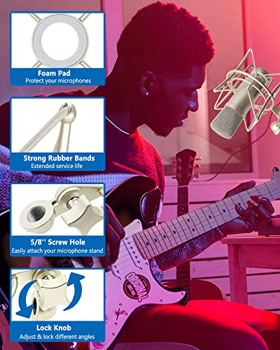 SUUNTOK AT2020 Shock Mount Universal Microphone Holder Spider Recording Mic Shockmount Stand Compatible with Many Condenser Mics Like Rode NT1-A NT2-A Procaster MXL 990 770 U87 (Champagne) - style: Champagne Compatible with AT2020