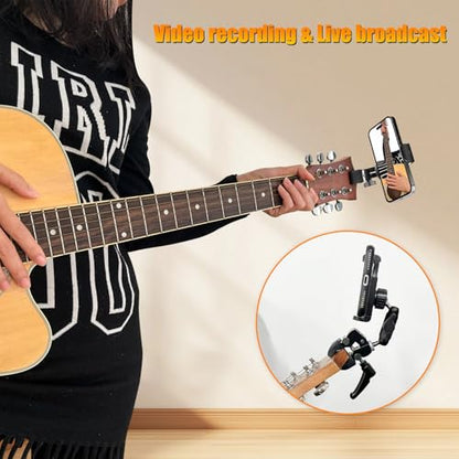 Guitar Phone Holder Mount, Universal Phone Holder for Guitar Bass Ukulele, 360° Ballhead Magic Arm Super Clamp Guitar Camera Clamp Mount Clip for iPhone Samsung All Smartphones