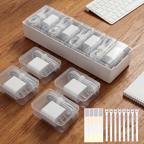 8 Individual Cable Organizer Boxes With Base, Cord Storage Organizer With Labels And Cable Straps For Charging Cables, Adapters, Earphones (8 pcs Individual Cable, 1 Pack) - color: 8 pcs Individual Cable
