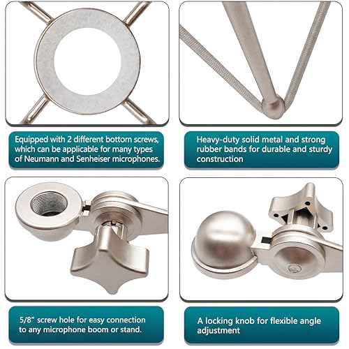 Microphone Shock Mount Mic Holder - Anti Vibration Spider Shockmount Compatible with Many Condenser Mics Like AT2020 MXL 770 MXL 990 Samson C01 Rode Procaster NT1-A Neumann U87 etc. - color: silver