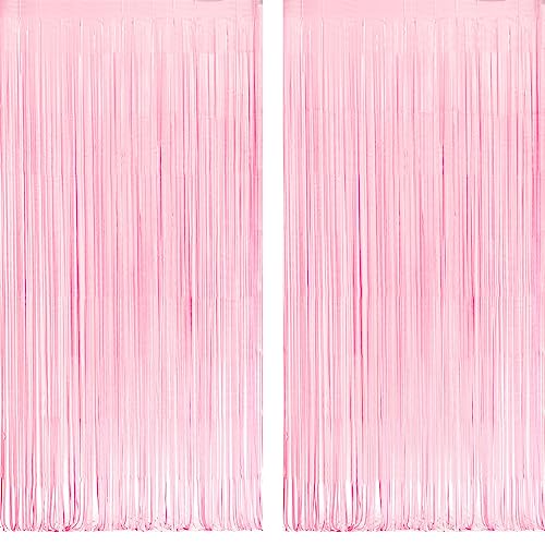 Pastel Pink Party Backdrop Decoration - GREATRIL Baby Pink Foil Fringe Streamers for Baby/Boo Day/Valentines/Cowgirl/Sweet/Cloud/Unicorn/Princess/Bow Themed - 3.2ft X 8.2ft - 2 Packs - color: Pastel Pink