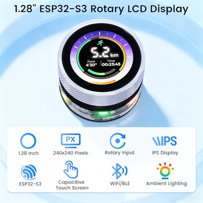 ELECROW ESP32 Rotary Display 240x240-1.28 Inch HMI IPS Round Knob Touch Display Development Board, 2.4G WiFi and BLE Capacitive Touch Screen Compatible with Arduino IDE and The LVGL Library, Silver - size: 1.28" ESP32 Rotary Display