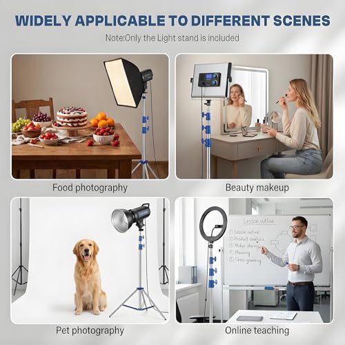SH Light Stand Photography, 9.1ft/280cm Air Cushioned Studio Light Stand, Heavy Duty Metal Photo Video Tripod Stand with 1/4" to 3/8" Screw for Strobe, Camera, Ring Light, Softbox, Max Load 22lb/10kg - color: Blue