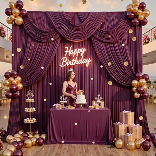 10ftx12ft Wrinkle Free Maroon Backdrop Curtain, 2 Panels 12FT Height Wedding Burgundy Backdrop Drapes, Silky Polyester Back Drop Cloth for Birthday Photography Background Party Backdrop Draping - color: Burgundy, size: (W)5ft x (H)12ft (2 Panel)
