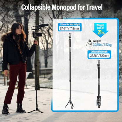 SIRUI SVM-165 Rapid Monopod for Cameras, 65” Carbon Fiber Monopod with Feet, One-Step Rapid Height Adjustment, Lightweight for DSLR Camera, Modular 3 in 1, Max Load 22lbs - size: SVM-165
