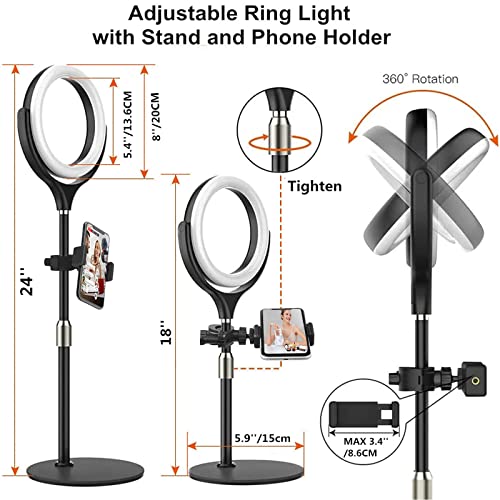 8 inch Desk Ring Light with Stand for for Video Conference,Adjustable Zoom Lighting for Computer, Circle Light for Video Recording, Video Calls, Online Class, Live Streaming, Podcast