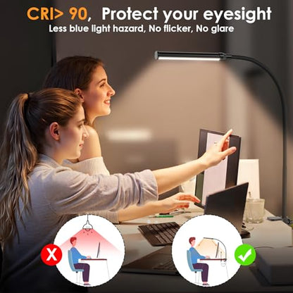 ShineTech LED Desk Lamp with Clamp, Clip On Desk Lamp for Home Office, 3000K Warm White & 11 Brightness Level, Flexible Gooseneck Architect Desk Light, Eye Caring Reading Lamp with USB Adapter - color: 3000K- Warm White