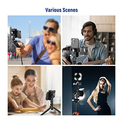 NEEWER Metal Cell Phone Tripod Mount Adapter with 4 Cold Shoes & Three 1/4" Screw Holes, 360° Horizontally Rotatable, 180° Tiltable Phone Holder Compatible with iPhone Samsung for Vlogging Streaming - style: PA1