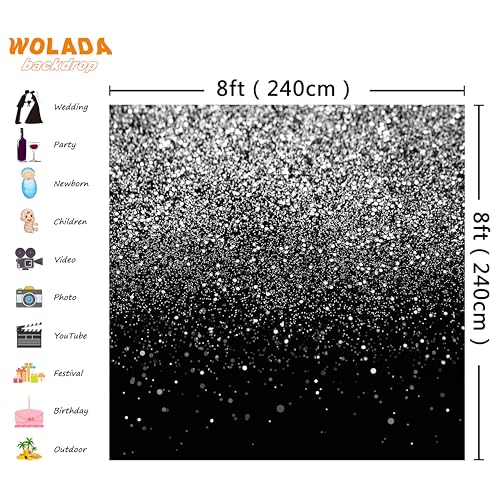 Black and Silver Backdrop Silver Glitter Backdrop for Photography Wedding Birthday Baby Shower Party Photo Studio 8x8FT FW18 - color: Silver, size: 8x8FT
