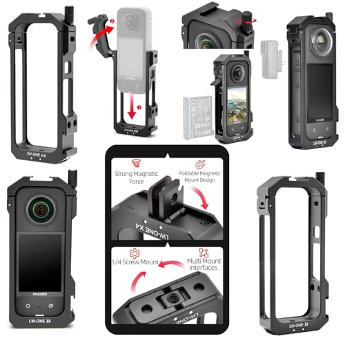 Insta 360 X4 Aluminum Frame Cage Case Bag Glass Lens Guard Set Screen Protector for Insta360 X4 X 4 Accessories Kit Anti-Scratch Metal Housing Shell Tempered Glass Protective Film Cover