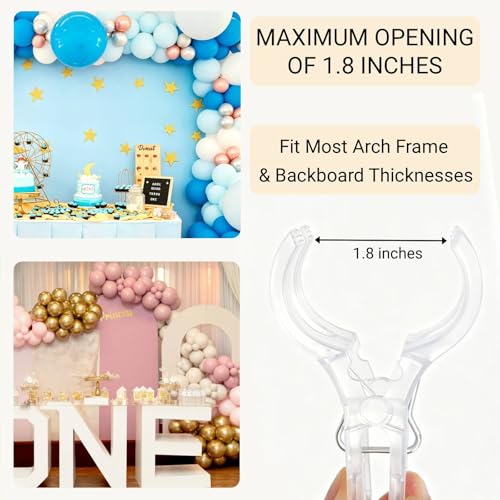 20 Pcs Balloon Arch Clips - Clear Strong Grip Clips for Balloon Arch Backdrop, 1.8 Inch Wide Opening, Reusable Balloon Spring Clamps for Arch Stand Garland Wedding Birthday Baby Shower