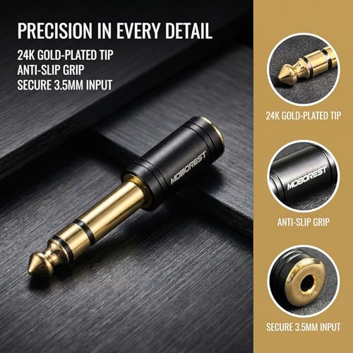 MOBOREST 1/4'' (6.35mm) Male TRS Plug to 1/8'' (3.5mm) Female Socket Stereo Audio Jack Pure Copper Adapter for Headphone, Amp, Adapte - Black 1PCS - color: BLACK-1PCS