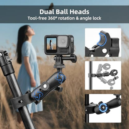 BRDRC Double Clamp Mount Umbrella Holder Camera Pole Bracket for Stroller Wheelchair Monitor Magic Socket Arm Desk Photo Studio Light Stand Photography Reflector Flag Cross Bar Accessories