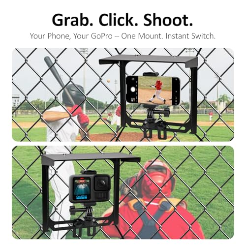 Cell Phone Fence Mount with Shade, Game Recording Mounting Kit Works with Gamechanger, iPhone, Mevo Start, Phones, and GoPro, for Recording Baseball,Softball and Tennis Games