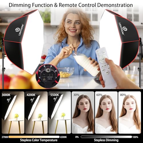 Light Box Photography Lighting Kit:37" Octa Softbox,Honeycomb Grid,110W LED Lamps,RC,Tripod Stands for Studio Light,Video Recording,Portraits,Model/Food/Pet/Baby/Product Shoots & Live Streaming - size: 1-Pack