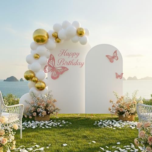 Toolterritary Metal Arch Backdrop Stand and Cover Set of 2, Sturdy 7.2FT, 6FT Party Backdrop Set, Wedding Arch Frame and Cover Set for Birthday, Baby Shower,Christmas, Anniversary - color: White, size: 7.2ft, 6ft
