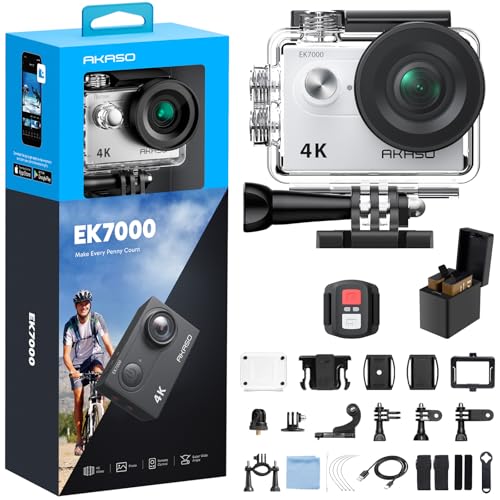 AKASO EK7000 4K30FPS 20MP WiFi Action Camera with EIS Ultra HD 131FT Waterproof Underwater Camera Remote Control 4X Zoom Support External Microphone - color: Silver