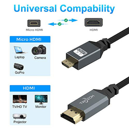 Twozoh Micro HDMI to HDMI Coiled Cable, Coiled Micro HDMI to Full HDMI Cable Support HDMI 2.0, 3D 4K UHD, 1080p (Extend up to 1.5M) - color: Coiled, size: 5Ft