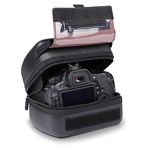 USA Gear Hard Shell Camera Case for DSLR & Mirrorless Cameras, Compatible with Canon, Nikon, Sony & Fujifilm - Fits EOS R100, Rebel T7 / 2000D, Nikon Z30, Sony A7III / A7 IV, Fujifilm X-T5 / X-T50 - color: Black Vegan Leather