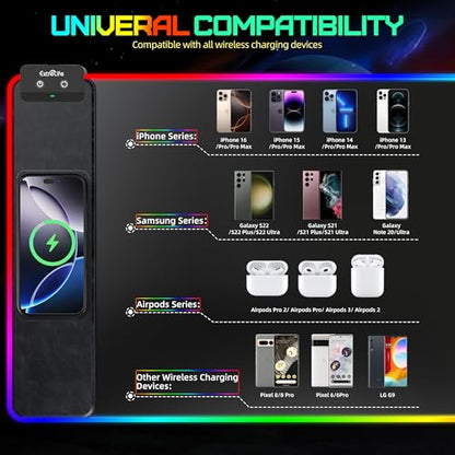 Mouse Pad with Wireless Charging, RGB Gaming Mousepad, Large Desk Mat with Ultra-Smooth Surface, Non-Slip Mouse Mat, Waterproof Computer Keyboard Pad with 18W QC Power Adapter, 800x400x4MM, Black - color: Black-rgb(with Charger & Cable)