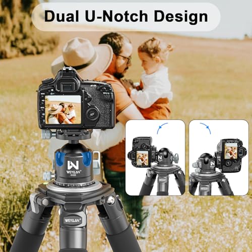Tripod Ball Head with Knob Clamp 55mm Heavy Duty Ball Head with Mlok Rail Arca Swiss Quick Release Plate, WEYLLAN KH55 Low Profile Camera Tripod Head Mount for Hunting Photography Max Load 88lbs/40kg