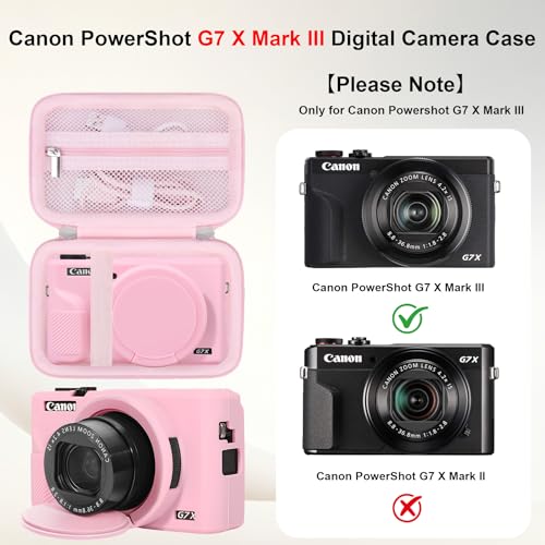 Elonbo Camera Case for Canon PowerShot G7X Mark III Digital Camera, G7X Mark III Hard Carrying Case + Soft Silicone Cover with Removable Lens Cover, Jelly Pink - color: Jelly Pink