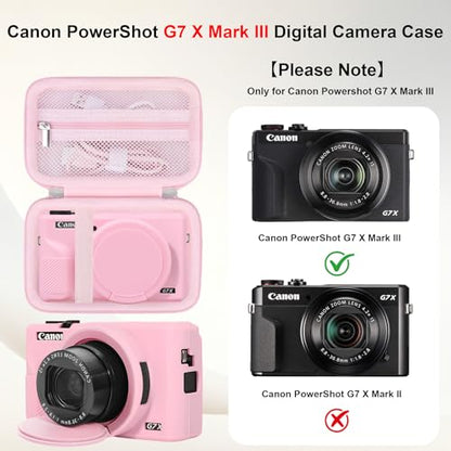 Elonbo Camera Case for Canon PowerShot G7X Mark III Digital Camera, G7X Mark III Hard Carrying Case + Soft Silicone Cover with Removable Lens Cover, Jelly Pink - color: Jelly Pink