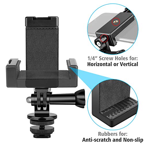 Anwenk Phone Holder Hot Shoe Mount Adapter with Cold Shoe Mount for Microphone/ Flash Light Compatible with Gopro Hero DJI Osmo Action Camera Smartphone, Attach on DSLR Camera / Ring Light/ Tripod