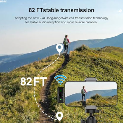 Magnetic Wireless Lavalier Mic for Android, iPhone(2 TX+1 RX+Charging Case), 2.4GHz Intelligent Noise Cancellation, 82ft Range, 360° Adjustable Microphone for Video Recording, Podcast, Interview