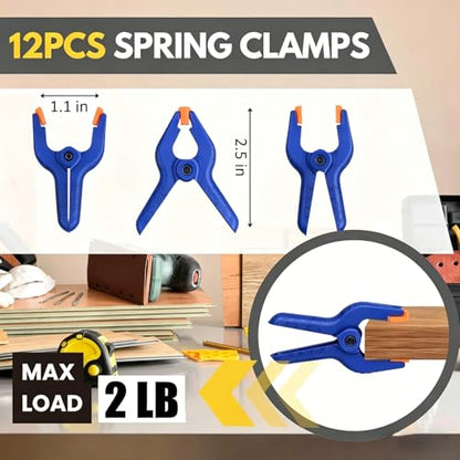 12 Pack 2.5 inch Plastic Spring Clamps, Blue Heavy Duty Spring Clips Clamps for Crafts, Backdrop Stand, Woodworking, Photography Studios, Home Improvement - color: Blue (2.5")-12 Pack