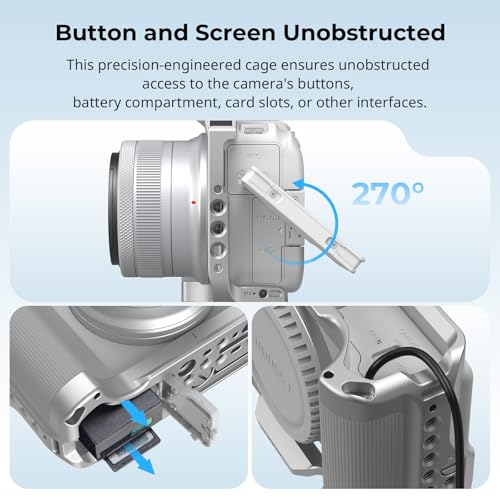 SmallRig R50 V Camera Cage for Canon R50V, Built-in Ergonomic Silicone Grip, QR Plate for Arca, 1/4"-20 Threaded Hole, 3/8"-16 Holes for ARRI, Cold Shoe, QD Sockets, Vertical Shooting(Silver)-5428 - color: Silver