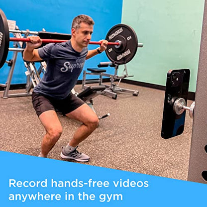 Gym Mate Gym Dual Magnetic Phone Mount & Holder – Attaches Magnetically to Metal Surfaces – Shoot Hands-Free Workout Videos – Strong Joints & Magnets – Compact Size