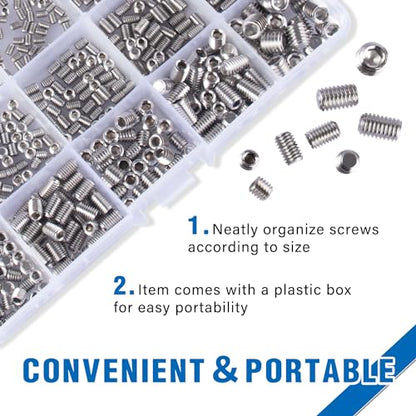 830pcs Set Screw Assortment Kit, Standard SAE + Metric Allen Head Socket Hex Grub Set Screws, Stainless Steel Set Screws for Bathroom Fixtures, Door Handles (M3-M8, 1/8"-40 to 5/16"-18) - size: 830PCS-Silver